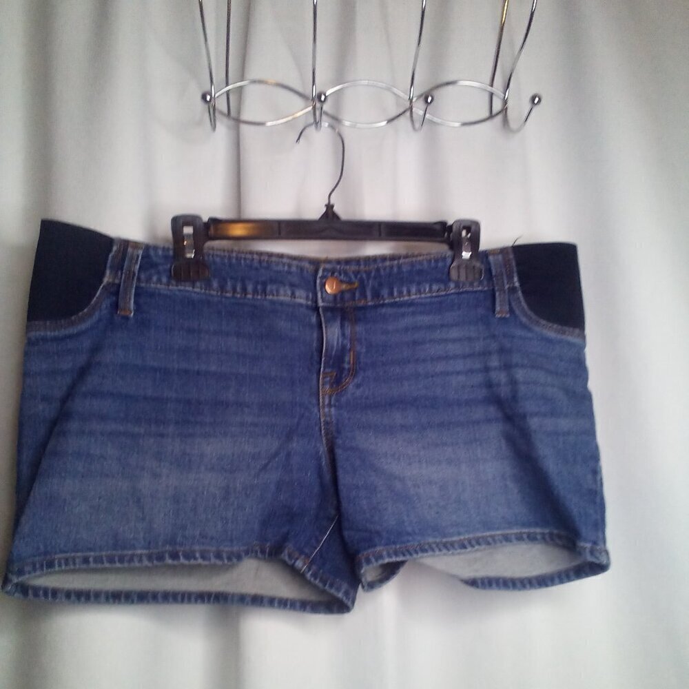 Isabel Denim Shorts Maternity 12 Side Panel Midi Short Blue